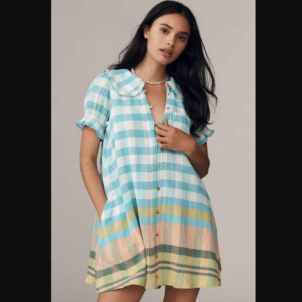 New MP Anthropologie Pilcro The Keira collared button-front mini plaid dress - Picture 11 of 11